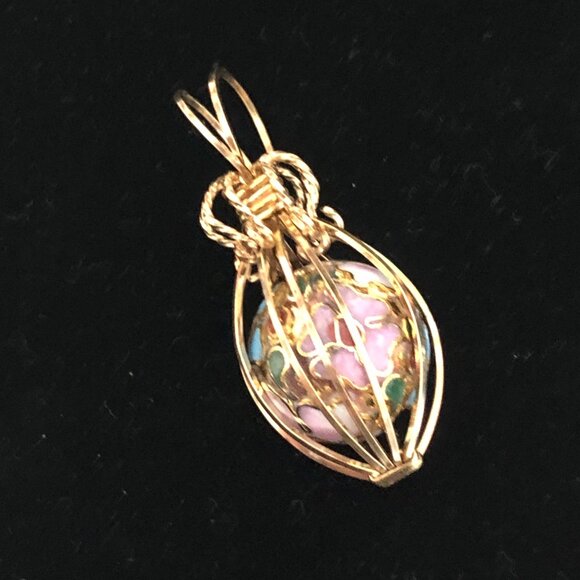 Gold Wire Wrapped Cloisonne Pendant   #1257 - Picture 2 of 6